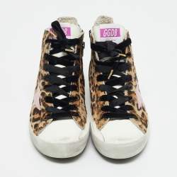 Pre Owned Golden Goose Superstar Size 38 Multicolor leopard print Calf Hair and Leather High Top Sneakers