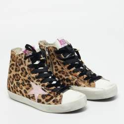 Pre Owned Golden Goose Superstar Size 38 Multicolor leopard print Calf Hair and Leather High Top Sneakers