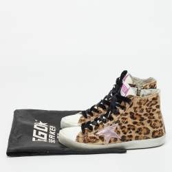 Pre Owned Golden Goose Superstar Size 38 Multicolor leopard print Calf Hair and Leather High Top Sneakers