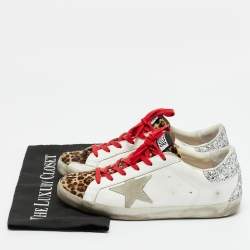 Pre Owned حذاء رياضي جولدن غوس سوبر ستار جلد عجل بطبعة فهد أبيض وجلد مقاس 39