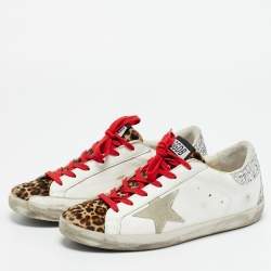 Pre Owned حذاء رياضي جولدن غوس سوبر ستار جلد عجل بطبعة فهد أبيض وجلد مقاس 39