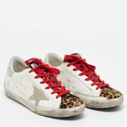 Pre Owned حذاء رياضي جولدن غوس سوبر ستار جلد عجل بطبعة فهد أبيض وجلد مقاس 39