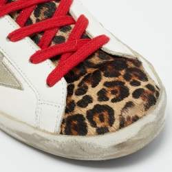 Pre Owned حذاء رياضي جولدن غوس سوبر ستار جلد عجل بطبعة فهد أبيض وجلد مقاس 39