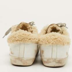 Pre Owned حذاء رياضي غولدن غوس سوبر ستار منخفض من أعلى جلد أبيض وفرو شيرلينغ مقاس 39