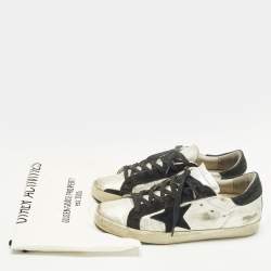 مملوكة مسبقًا حذاء رياضي غولدن غوس سوبرستار جلد وسويدي فضي/أسود رباط علوي مقاس 38