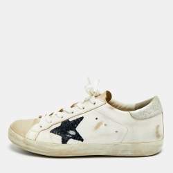 مملوكة مسبقًا Golden Goose Superstar Size 39 White/Brown Leather and Nubuck Leather Lace Up Sneakers