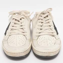 Pre Owned Golden Goose Ballstar Size 39 White/Black Leather and Glitter Mule Sneakers