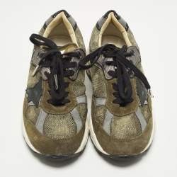 Pre Owned Golden Goose Dad-Star Size 38 Dark Green/Grey Mesh and Suede Lace Up Sneakers