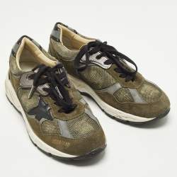 Pre Owned Golden Goose Dad-Star Size 38 Dark Green/Grey Mesh and Suede Lace Up Sneakers