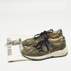 Pre Owned Golden Goose Dad-Star Size 38 Dark Green/Grey Mesh and Suede Lace Up Sneakers