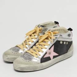 Pre Owned حذاء رياضي غولدن غوز فرانسي علوي غليتر فضي وأبيض وجلد مقاس 40