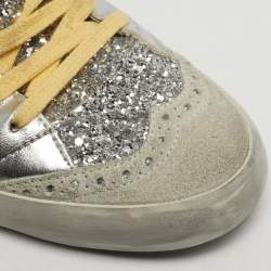 Pre Owned حذاء رياضي غولدن غوز فرانسي علوي غليتر فضي وأبيض وجلد مقاس 40