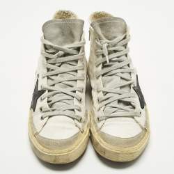 مملوكة مسبقًا حذاء رياضي غولدن غوس فرانسي قماش غليتر وجلد فضي عنق مرتفع مقاس 38 