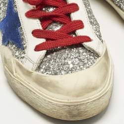 Pre Owned Golden Goose Super Star Size 37 Multicolor Glitter and Leather Lace Up Sneakers