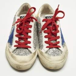 Pre Owned Golden Goose Super Star Size 37 Multicolor Glitter and Leather Lace Up Sneakers