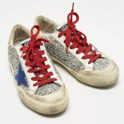 Pre Owned Golden Goose Super Star Size 37 Multicolor Glitter and Leather Lace Up Sneakers
