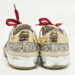 Pre Owned Golden Goose Super Star Size 37 Multicolor Glitter and Leather Lace Up Sneakers