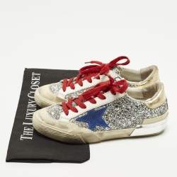 Pre Owned Golden Goose Super Star Size 37 Multicolor Glitter and Leather Lace Up Sneakers