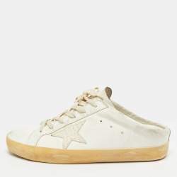 Pre Owned Golden Goose Superstar Size 41 White Croc Embossed Leather and Leather Mules