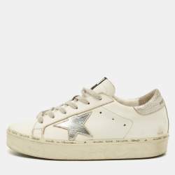 مملوكة مسبقًا حذاء رياضي غولدن غوس هاي ستار جلد أبيض/فضي، منخفض القصة مقاس 37