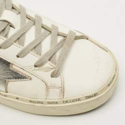 Pre Owned حذاء رياضي غولدن غوس هاي ستار جلد أبيض/فضي، منخفض القصة مقاس 37