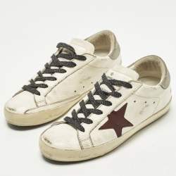 Pre Owned حذاء رياضي غولدن غوس سوبر ستار جلد أبيض ورمادي ورباط مقاس 37