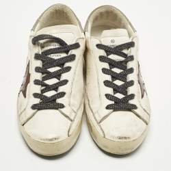 Pre Owned حذاء رياضي غولدن غوس سوبر ستار جلد أبيض ورمادي ورباط مقاس 37