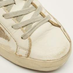 مملوكة مسبقًا حذاء رياضي غولدن غوز سوبر ستار جلد أبيض/فضي بعنق منخفض مقاس 38