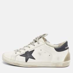 Pre Owned Golden Goose Superstar Size 39 White Leather and Suede Lace Up Sneakers