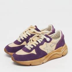 Pre Owned Golden Goose Running Sole Size 35 Two Tone Nylon Suede Lace Up Sneakers