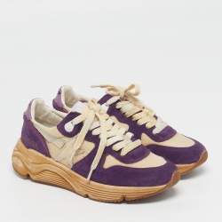 Pre Owned Golden Goose Running Sole Size 35 Two Tone Nylon Suede Lace Up Sneakers