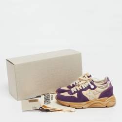 Pre Owned Golden Goose Running Sole Size 35 Two Tone Nylon Suede Lace Up Sneakers