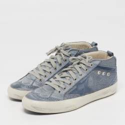 Pre Owned Golden Goose Midstar Size 37 Blue/Grey Glitter and Suede Lace Up Sneakers