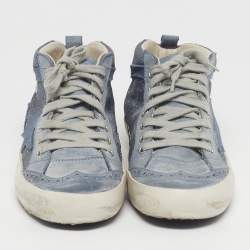 Pre Owned Golden Goose Midstar Size 37 Blue/Grey Glitter and Suede Lace Up Sneakers