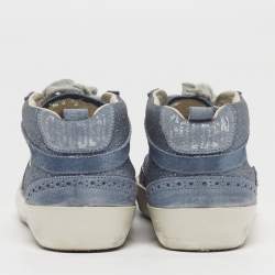 Pre Owned Golden Goose Midstar Size 37 Blue/Grey Glitter and Suede Lace Up Sneakers