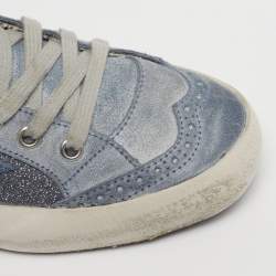 Pre Owned Golden Goose Midstar Size 37 Blue/Grey Glitter and Suede Lace Up Sneakers