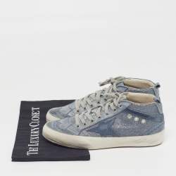 Pre Owned Golden Goose Midstar Size 37 Blue/Grey Glitter and Suede Lace Up Sneakers