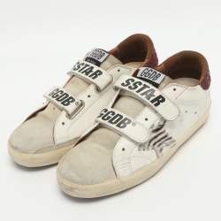 Pre Owned Golden Goose Old school Size 37 White/Red Glitter Leather Low Top Sneakers