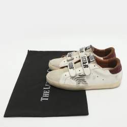 Pre Owned Golden Goose Old school Size 37 White/Red Glitter Leather Low Top Sneakers