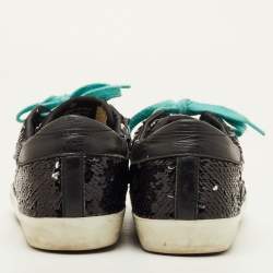 Pre Owned Golden Goose Superstar Size 37 Black Sequins and Leather Low Top Sneakers