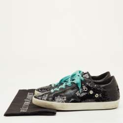 Pre Owned Golden Goose Superstar Size 37 Black Sequins and Leather Low Top Sneakers