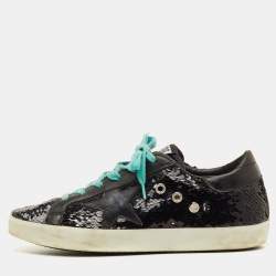 مملوكة مسبقًا Golden Goose Superstar Size 37 Black Sequins and Leather Low Top Sneakers