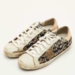 Pre Owned Golden Goose Super Star Size 39 Multicolor Leather and Tweed Low Top Sneakers