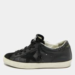 Pre Owned Golden Goose Super Star Size 37 Black Leather and Suede Lace Up Sneakers