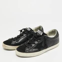 Pre Owned Golden Goose Super Star Size 37 Black Leather and Suede Lace Up Sneakers