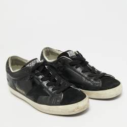 Pre Owned Golden Goose Super Star Size 37 Black Leather and Suede Lace Up Sneakers