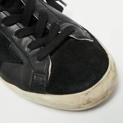 Pre Owned Golden Goose Super Star Size 37 Black Leather and Suede Lace Up Sneakers