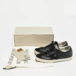 Pre Owned Golden Goose Super Star Size 37 Black Leather and Suede Lace Up Sneakers