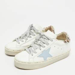 Pre Owned Golden Goose Hi Star Size 35 White/Brown Calf Hair and Leather Low Top Sneakers