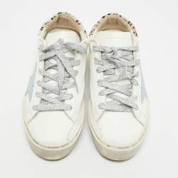Pre Owned Golden Goose Hi Star Size 35 White/Brown Calf Hair and Leather Low Top Sneakers